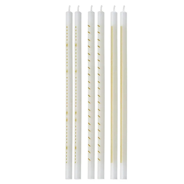 Gold Designs on Ivory Tall Triangular Birthday Candles, Pack of 6