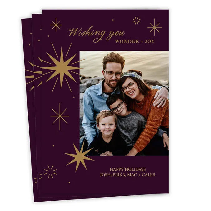 Plum Celestial Wonder Flat Holiday Photo Card