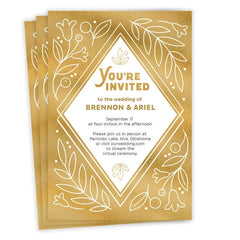Whimsical Golden Foliage Flat Wedding Invitation