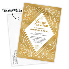 Whimsical Golden Foliage Flat Wedding Invitation