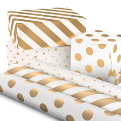Gold and White 3-Pack Wrapping Paper, 105 sq. ft. total