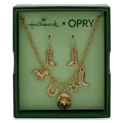 Hallmark x Opry® Crystal and Gold-Tone Drop Earrings and Charm Necklace Set