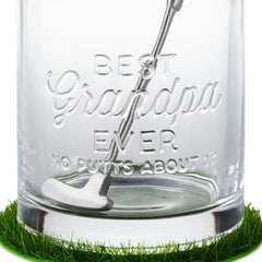 Best Grandpa Ever Lowball Glass With Golf Club Stirrer and Turf Coaster, 8.5 oz.