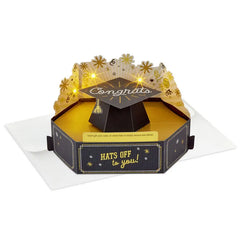 Hats Off to You Musical 3D Pop-Up Money Holder Graduation Card With Light