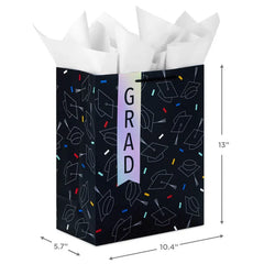 13" Grad Hats on Black Large Gift Bag With Graduation Card and Tissue Paper