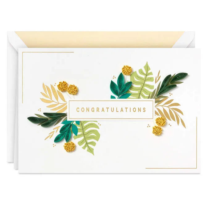 Tropical Leaves Quilled Paper Handmade Blank Congratulations Card