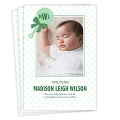 Monogram Rattle Flat Birth Announcement
