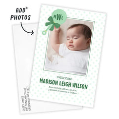 Monogram Rattle Flat Birth Announcement