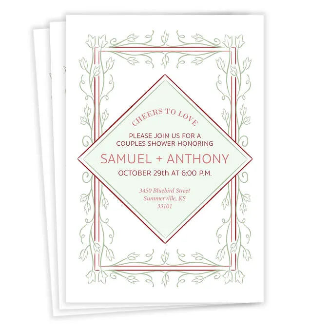 Cheers to Love Vine Border Flat Couples Wedding Shower Invitation
