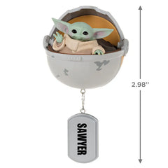 Star Wars: The Mandalorian™ Grogu™ in Hovering Pram Personalized Ornament, Custom Text