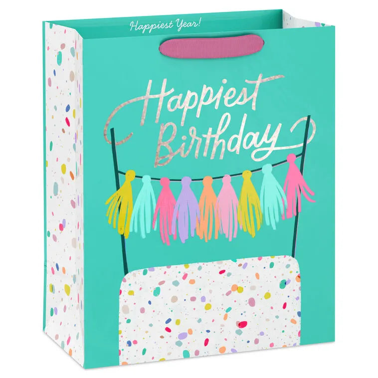 13" Birthday Cake on Aqua Large Gift Bag