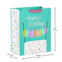 13" Birthday Cake on Aqua Large Gift Bag