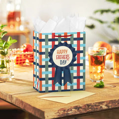 9.6" Blue Ribbon on Basketweave Medium Father's Day Gift Bag