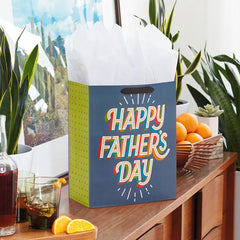 13" Happy Father's Day on Gray Large Gift Bag With Tissue Paper