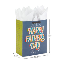 13" Happy Father's Day on Gray Large Gift Bag With Tissue Paper