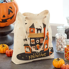 13" Happy Haunting Canvas Halloween Tote Bag