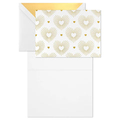 Gold Hearts on White Blank Notes, Pack of 10