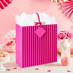 10.4" Pleated Pink Large Square Gift Bag