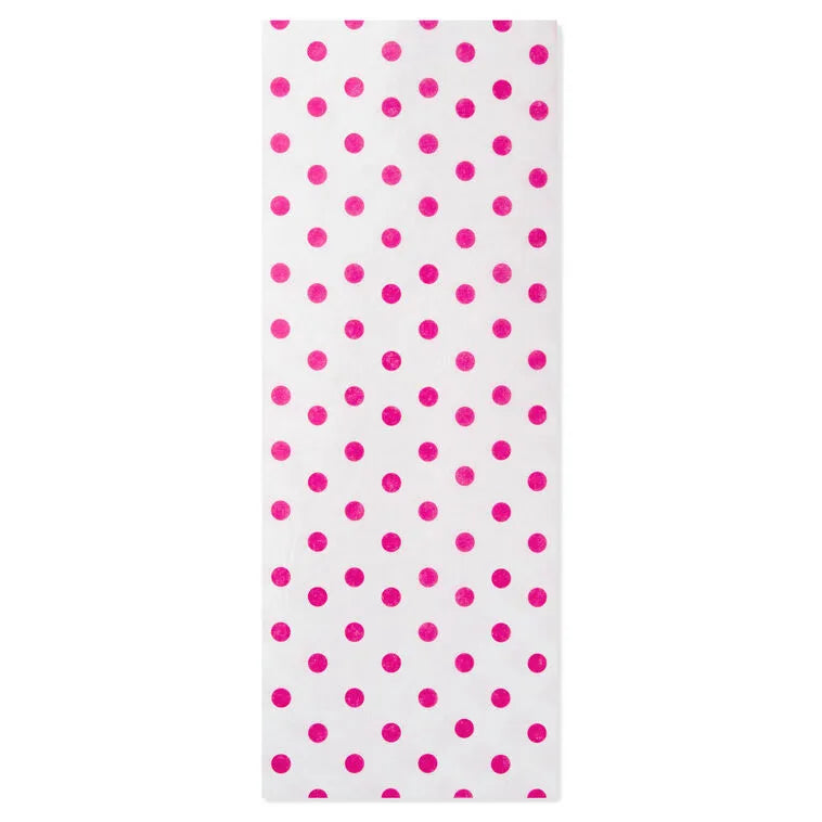 Hot Pink Polka Dots on White Tissue Paper, 6 sheets