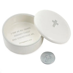 I Can Do All Things Lidded Trinket Dish With Metal Token