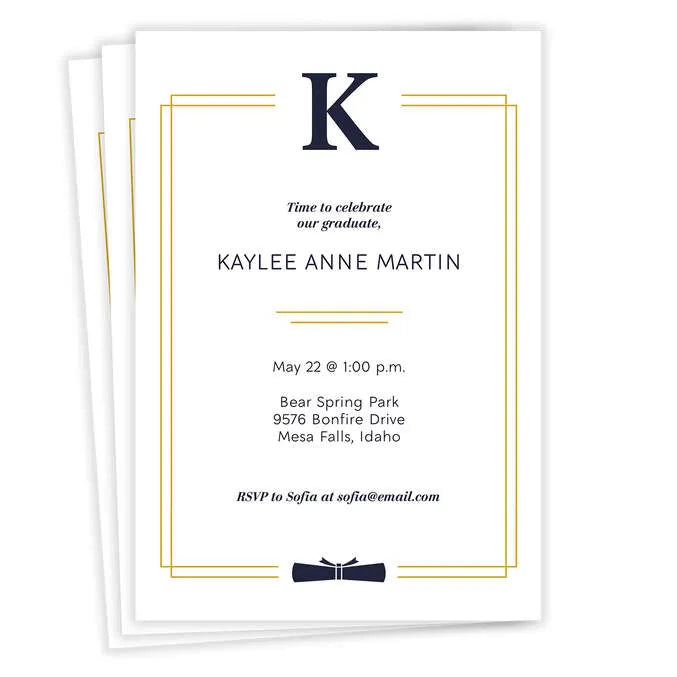 Modern Monogram Flat Graduation Party Invitation