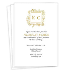 Golden Monogram Flat Wedding Invitation