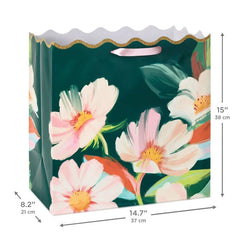 15" Lacey Chabert Collection Painted Flowers on Green Extra-Deep Gift Bag