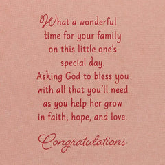 Faith, Hope and Love Religious Christening Card for Baby Girl