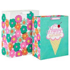 Flowers and Ice Cream 2-Pack Birthday Gift Bag Bundle