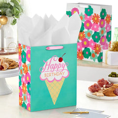 Flowers and Ice Cream 2-Pack Birthday Gift Bag Bundle
