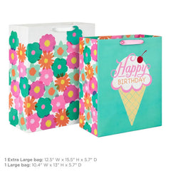 Flowers and Ice Cream 2-Pack Birthday Gift Bag Bundle