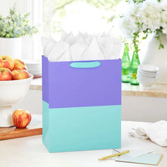 13" Lavender and Aqua Color Block Large Gift Bag