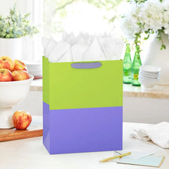 13" Citrus Green and Lavender Color Block Large Gift Bag