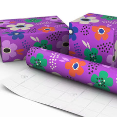 Lavender-Scented Bold Flowers on Purple Wrapping Paper Roll, 15 sq. ft.