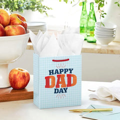 6.5" Happy Dad Day on Blue Grid Small Gift Bag