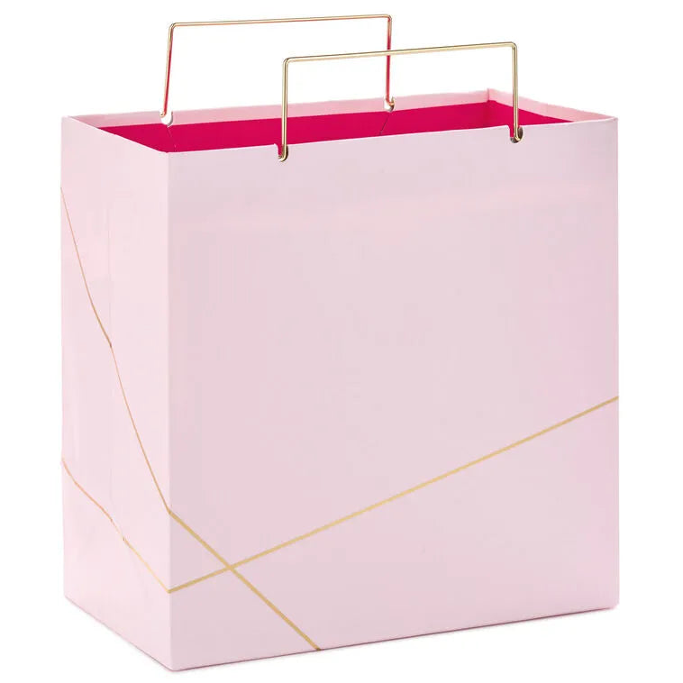 Light Pink With Gold Medium Square Gift Bag, 7.7"
