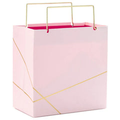 Light Pink With Gold Small Square Gift Bag, 5.5"