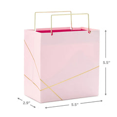 Light Pink With Gold Small Square Gift Bag, 5.5"