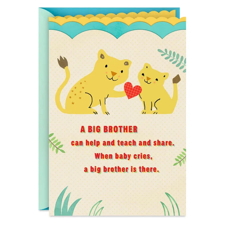 Lion Cubs With Heart New Baby Card for Big Brother