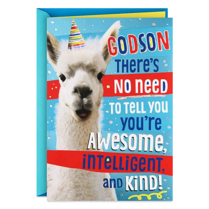 You're Made in God's Image Llama Birthday Card for Godson