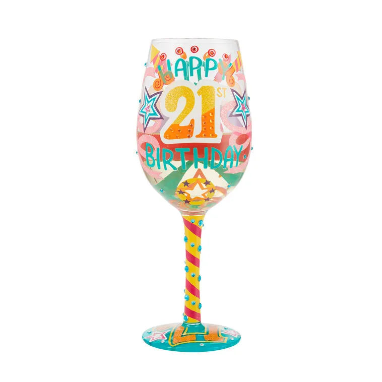 Lolita Happy 21st Birthday Handpainted Wine Glass, 15 oz.