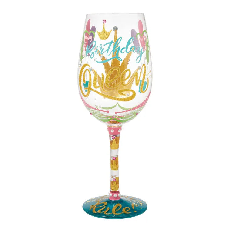 Lolita Birthday Queen Handpainted Wine Glass, 15 oz.
