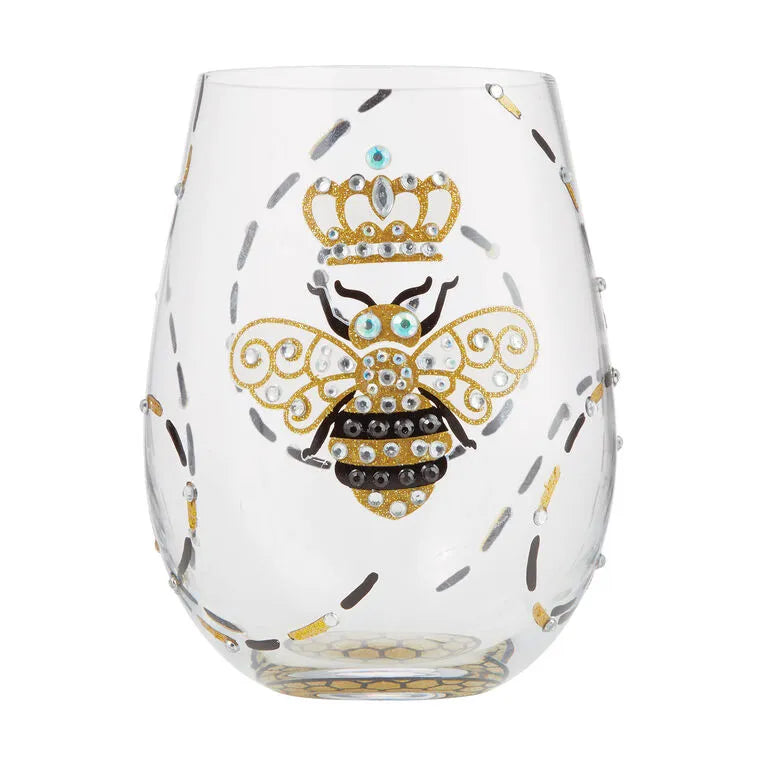 Lolita Queen Bee Handpainted Stemless Wine Glass, 20 oz.