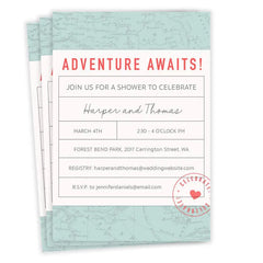 Adventure Awaits Flat Wedding Shower Invitation