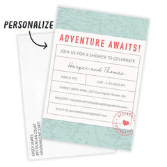 Adventure Awaits Flat Wedding Shower Invitation