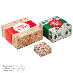 Merry and Bright 3-Pack Christmas Gift Boxes, Assorted Sizes and Designs
