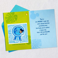 Disney Mickey Mouse and Pluto Third Birthday Card for Kid With Sticker