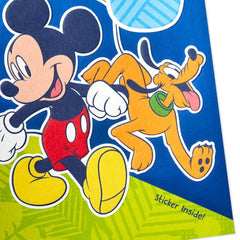 Disney Mickey Mouse and Pluto Third Birthday Card for Kid With Sticker
