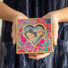 Natural Life Square Floral Picture Frame With Heart Cutout, 3x3