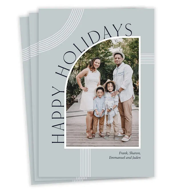 Modern Arch on Blue Flat Holiday Photo Card